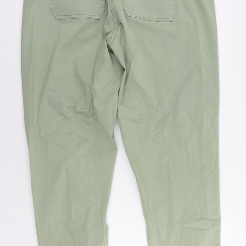 Marks and Spencer Womens Green Cotton Trousers Size 18 L30 in Regular Zip - Ankle Zip