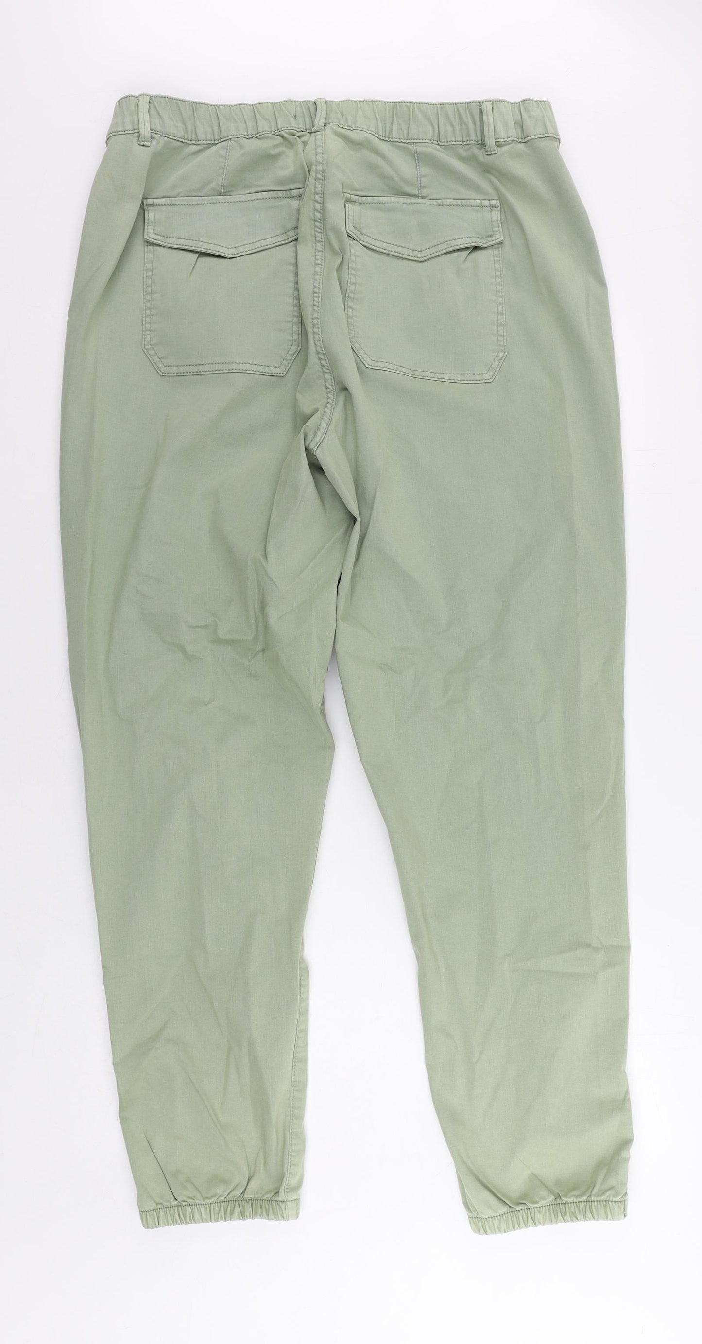 Marks and Spencer Womens Green Cotton Trousers Size 18 L30 in Regular Zip - Ankle Zip