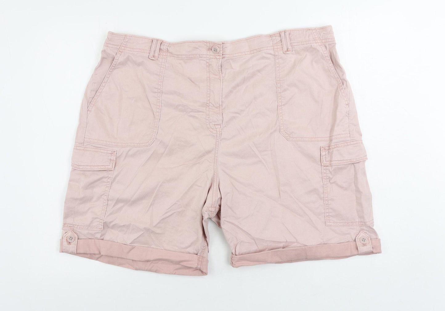 Marks and Spencer Womens Pink Lyocell Cargo Shorts Size 22 L8 in Regular Zip