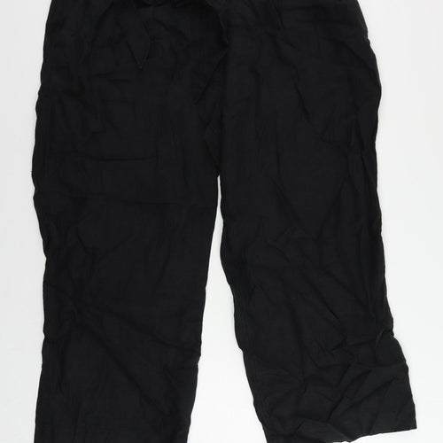 Marks and Spencer Womens Black Linen Trousers Size 22 L26 in Regular Zip - Belted