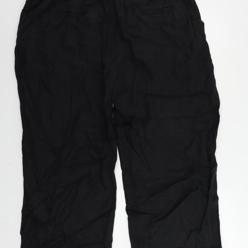 Marks and Spencer Womens Black Linen Trousers Size 22 L26 in Regular Zip - Belted