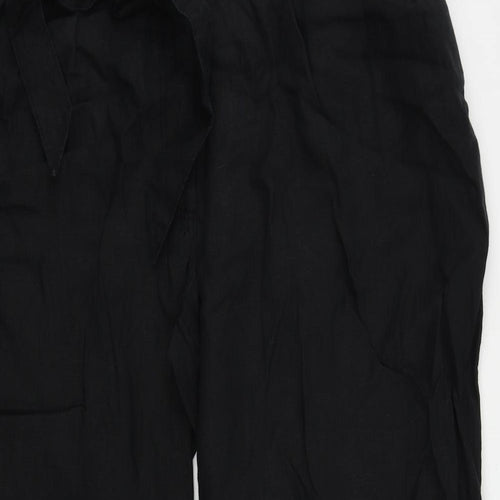 Marks and Spencer Womens Black Linen Trousers Size 22 L26 in Regular Zip - Belted