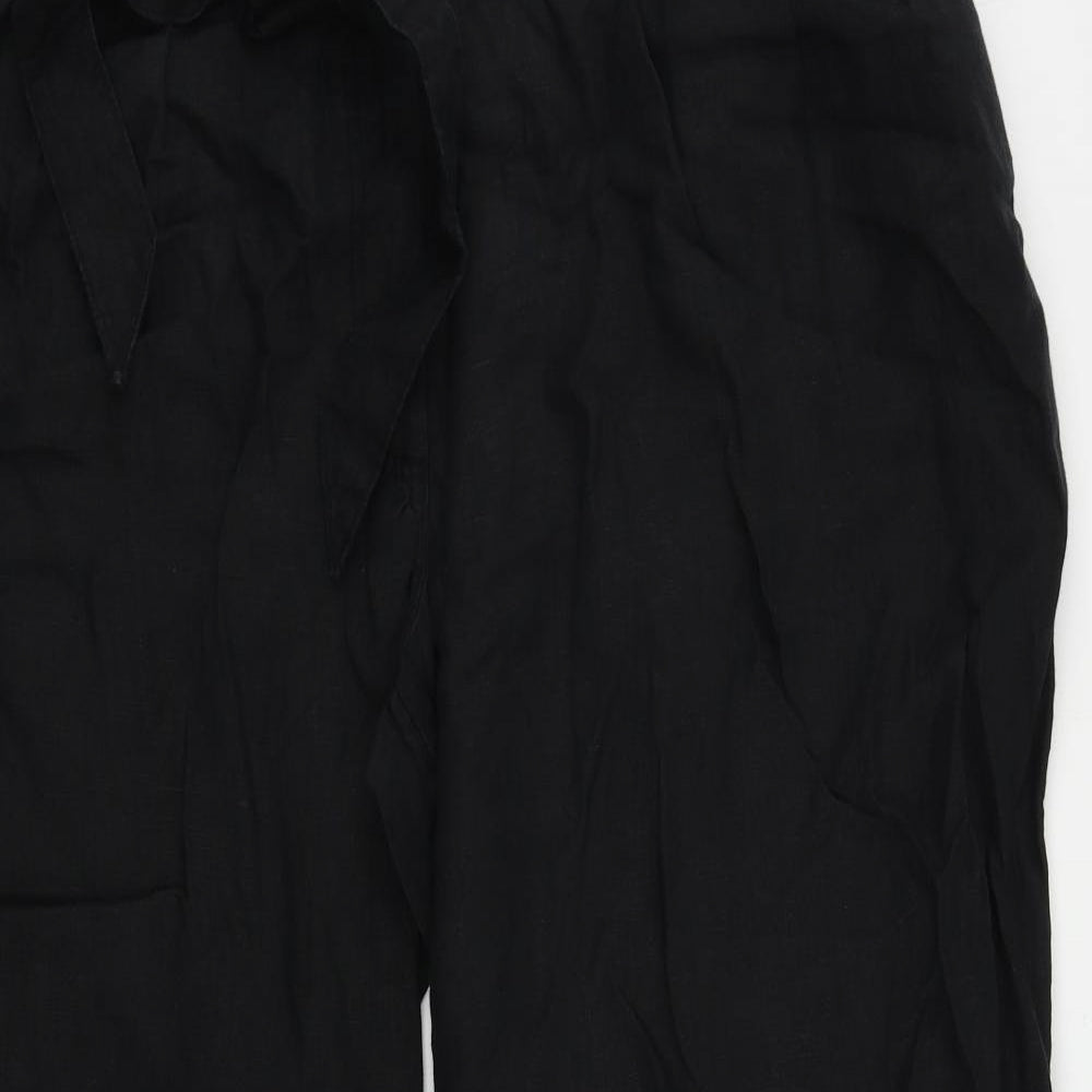 Marks and Spencer Womens Black Linen Trousers Size 22 L26 in Regular Zip - Belted