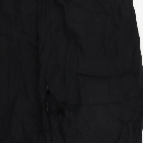 Marks and Spencer Womens Black Linen Trousers Size 22 L26 in Regular Zip - Belted