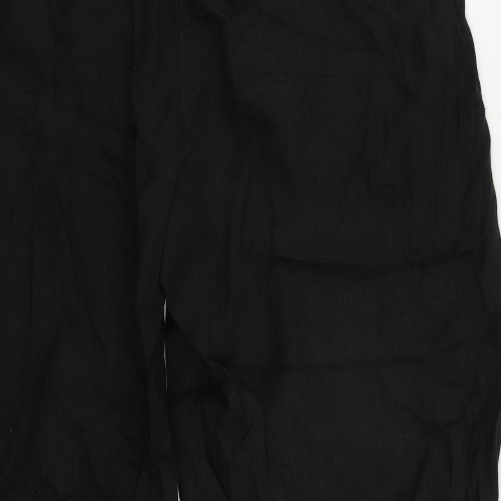 Marks and Spencer Womens Black Linen Trousers Size 22 L26 in Regular Zip - Belted