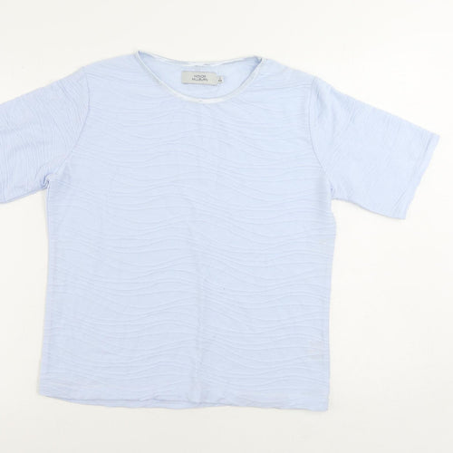 EWM Womens Blue Polyester Basic T-Shirt Size S Round Neck - Textured