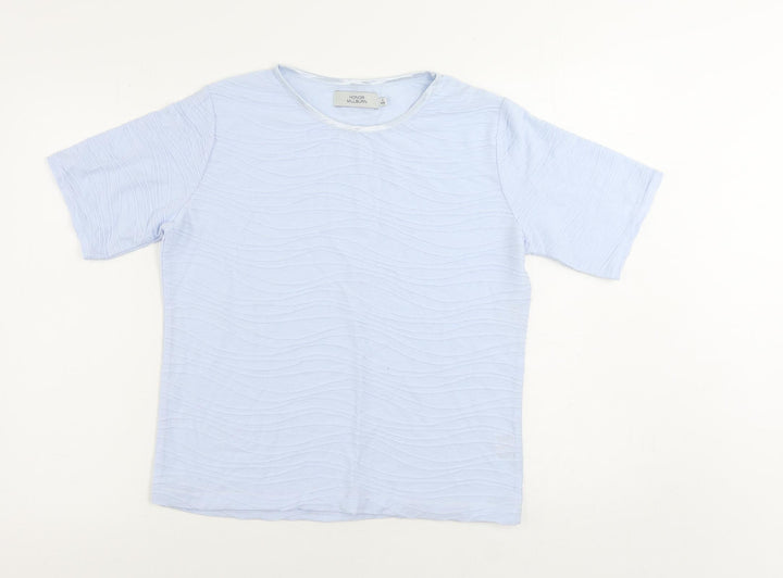 EWM Womens Blue Polyester Basic T-Shirt Size S Round Neck - Textured