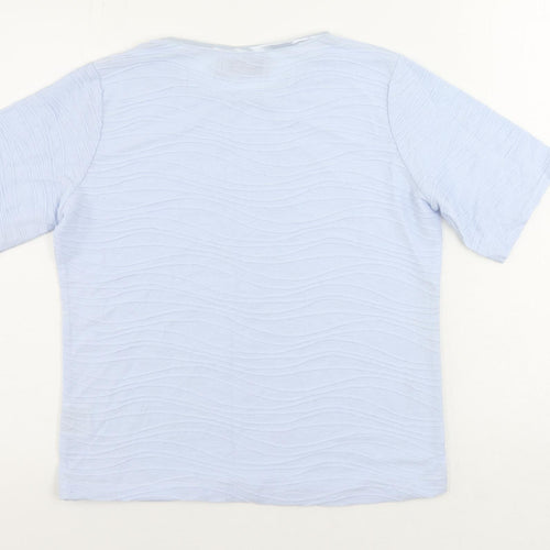 EWM Womens Blue Polyester Basic T-Shirt Size S Round Neck - Textured