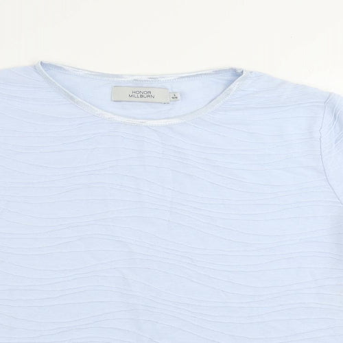 EWM Womens Blue Polyester Basic T-Shirt Size S Round Neck - Textured