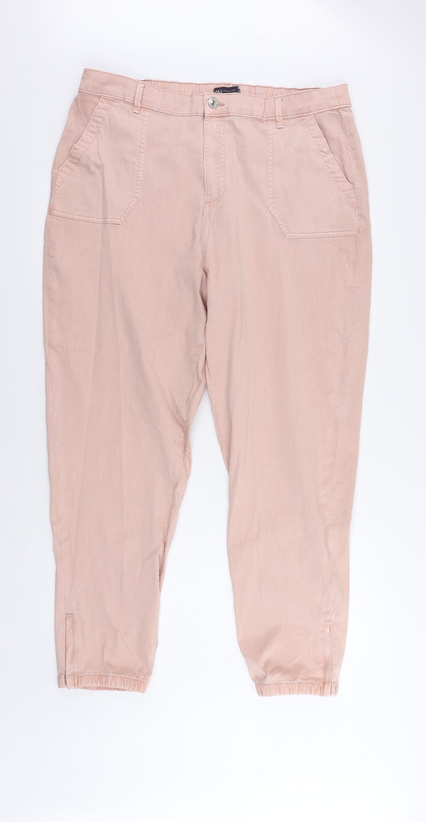 Marks and Spencer Womens Pink Cotton Trousers Size 20 L28 in Regular Zip - Ankle Zip