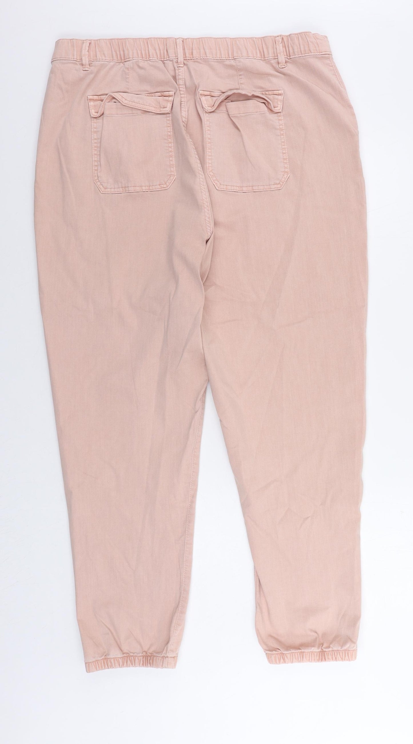 Marks and Spencer Womens Pink Cotton Trousers Size 20 L28 in Regular Zip - Ankle Zip