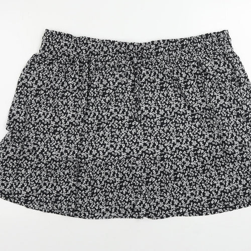 Marks and Spencer Womens Black Floral Cotton Mini Skirt Size 22 Drawstring