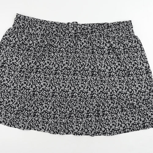 Marks and Spencer Womens Black Floral Cotton Mini Skirt Size 22 Drawstring