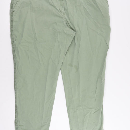 Marks and Spencer Womens Green Cotton Chino Trousers Size 22 L28 in Regular Zip