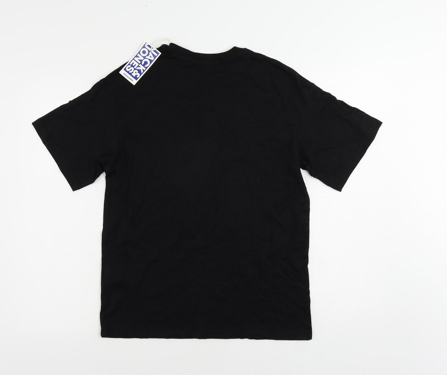 JACK & JONES Boys Black Cotton Pullover T-Shirt Size 14 Years Crew Neck Pullover - Logo