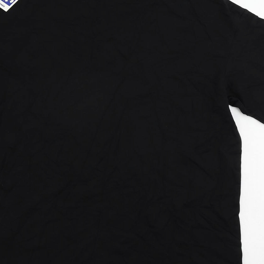 JACK & JONES Boys Black Cotton Pullover T-Shirt Size 14 Years Crew Neck Pullover - Logo