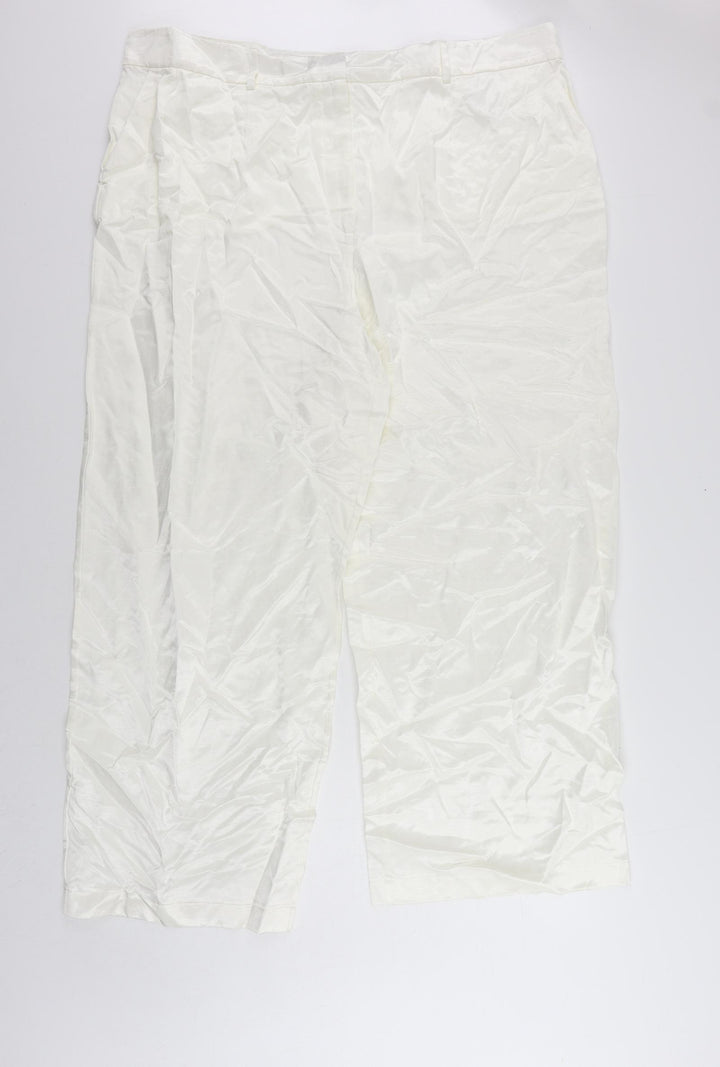 Marks and Spencer Womens White Viscose Trousers Size 24 L29 in Regular Zip