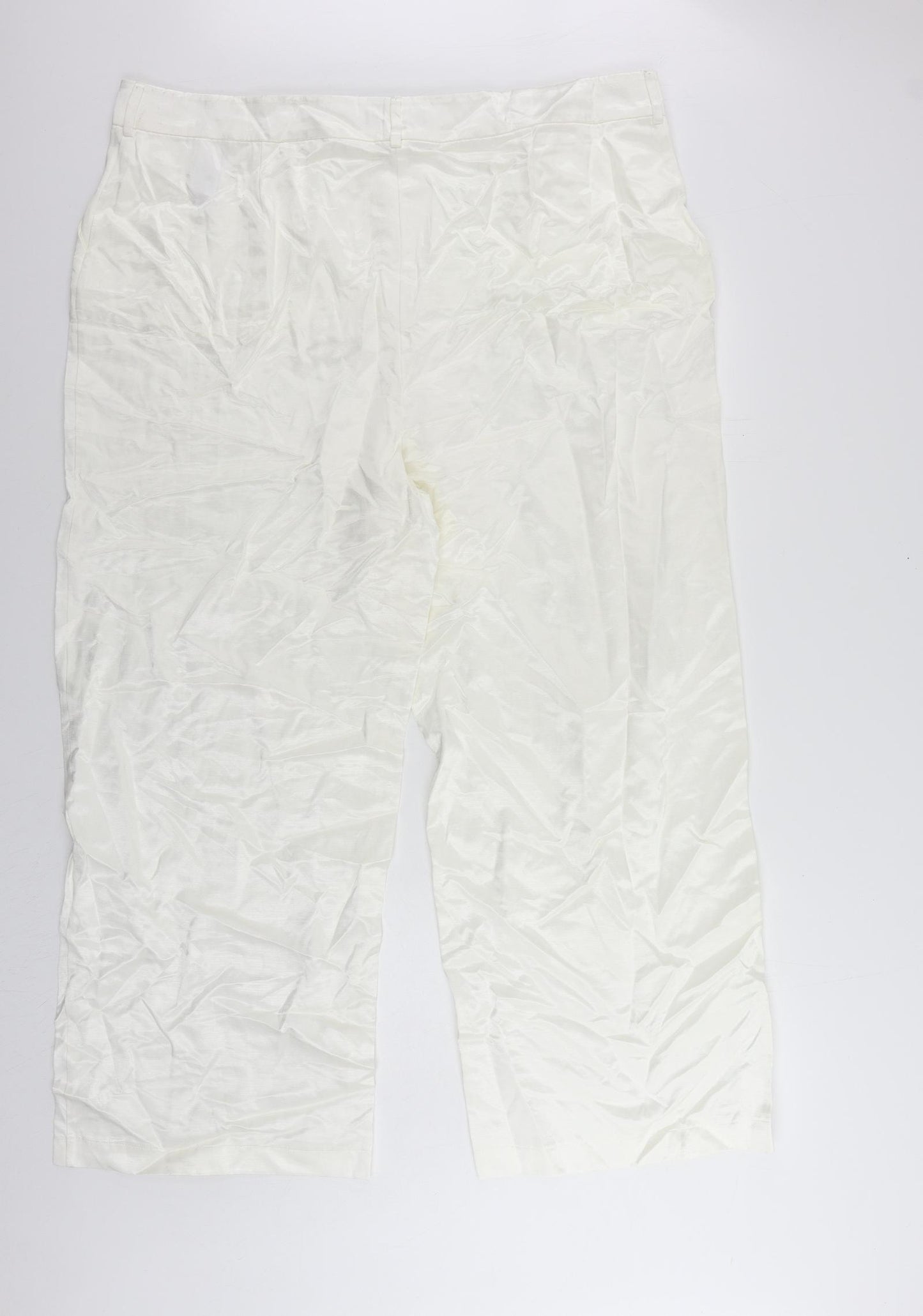 Marks and Spencer Womens White Viscose Trousers Size 24 L29 in Regular Zip