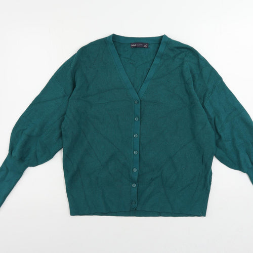 Marks and Spencer Womens Green V-Neck Viscose Cardigan Jumper Size M