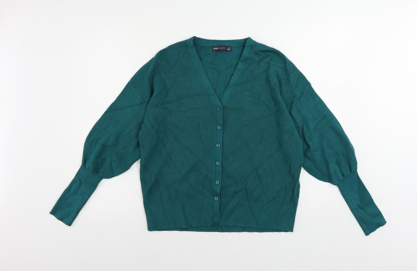Marks and Spencer Womens Green V-Neck Viscose Cardigan Jumper Size M