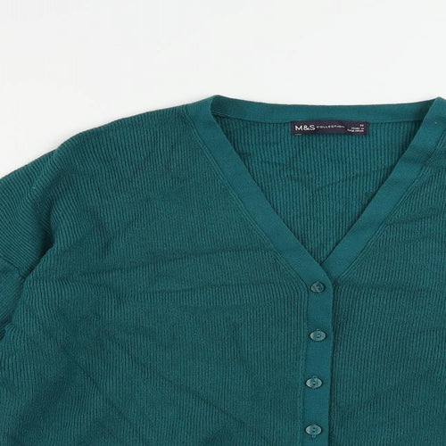 Marks and Spencer Womens Green V-Neck Viscose Cardigan Jumper Size M