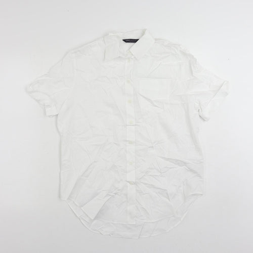 Marks and Spencer Womens White Cotton Basic Button-Up Size 6 Collared