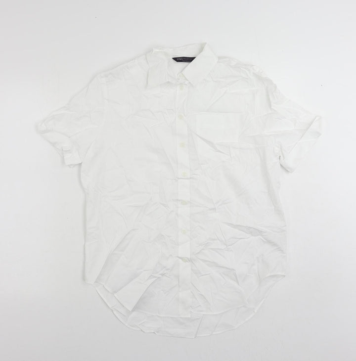 Marks and Spencer Womens White Cotton Basic Button-Up Size 6 Collared