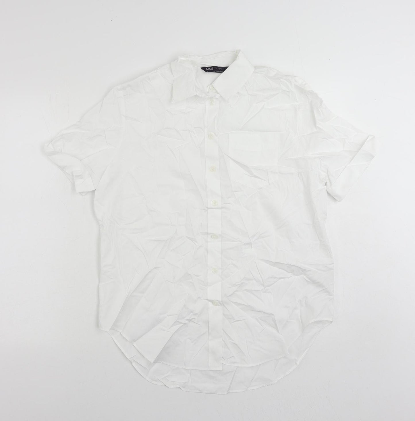 Marks and Spencer Womens White Cotton Basic Button-Up Size 6 Collared