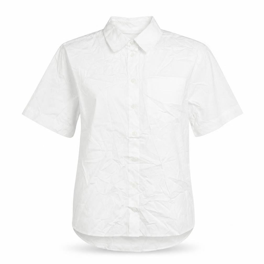 Front view of Marks & Spencer women’s white cotton basic button-up, size UK 6, collared