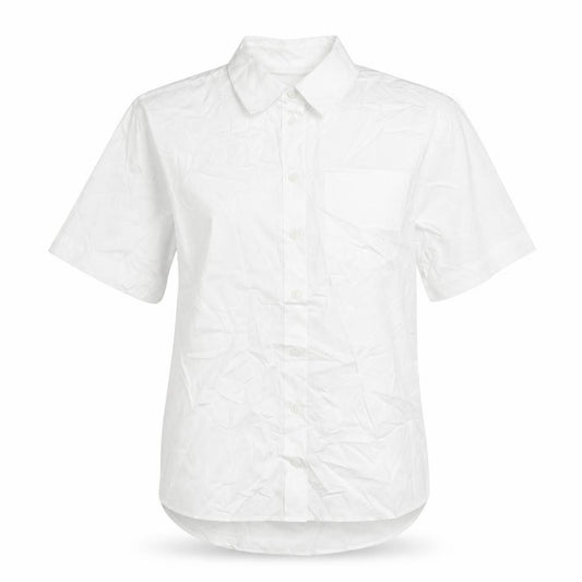 Front view of Marks & Spencer women’s white cotton basic button-up, size UK 6, collared