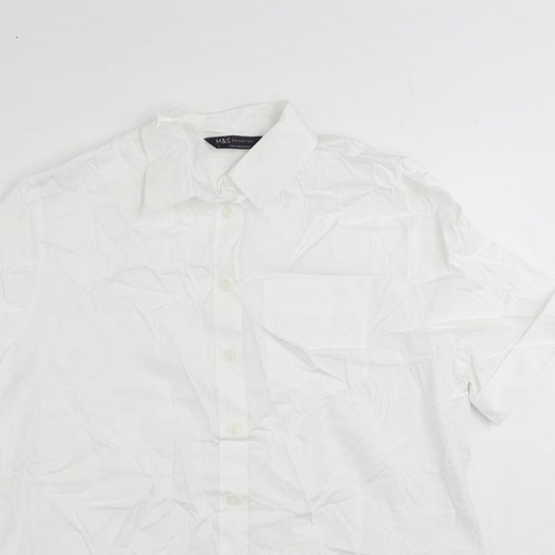 Marks and Spencer Womens White Cotton Basic Button-Up Size 6 Collared