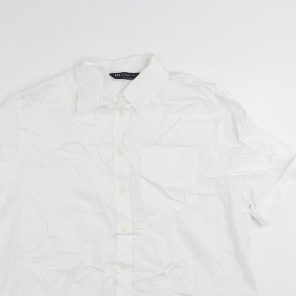 Marks and Spencer Womens White Cotton Basic Button-Up Size 6 Collared