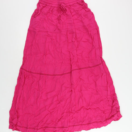 Marks and Spencer Womens Pink Viscose Maxi Skirt Size 6 Drawstring - Elastic Waist