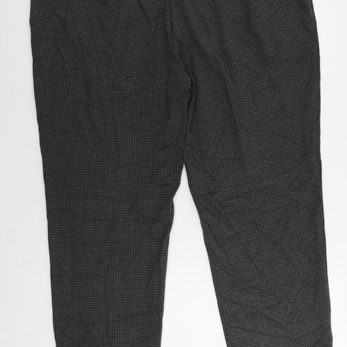 Marks and Spencer Womens Grey Geometric Viscose Trousers Size 24 L29 in Regular - Elastic Waist