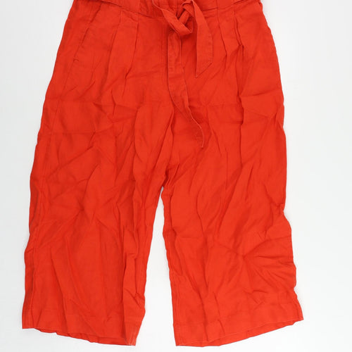 Marks and Spencer Womens Red Linen Cropped Trousers Size 16 L22 in Regular Zip - Belted