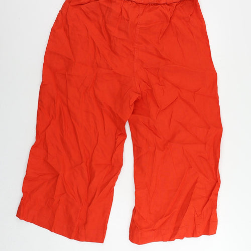 Marks and Spencer Womens Red Linen Cropped Trousers Size 16 L22 in Regular Zip - Belted