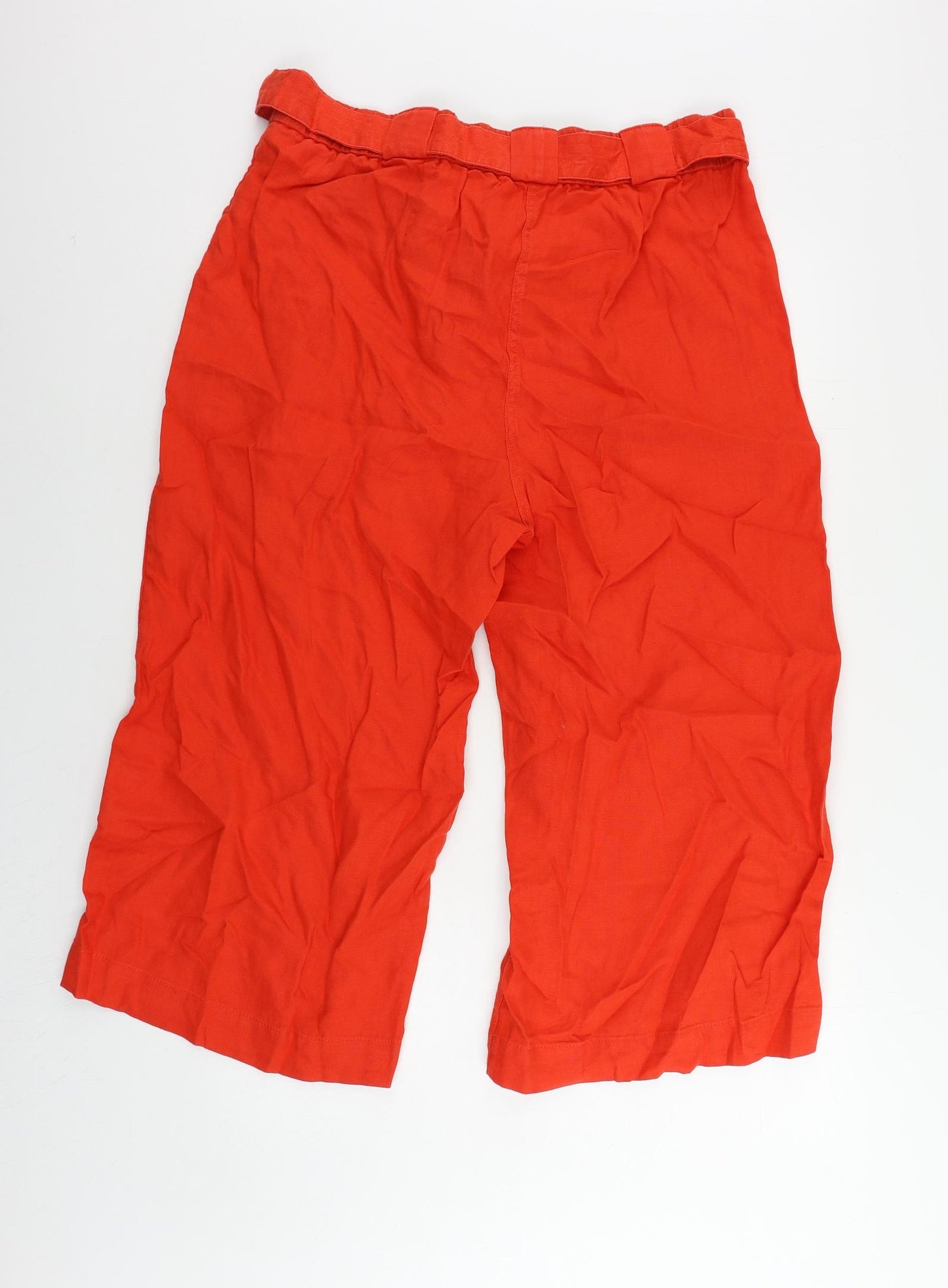 Marks and Spencer Womens Red Linen Cropped Trousers Size 16 L22 in Regular Zip - Belted