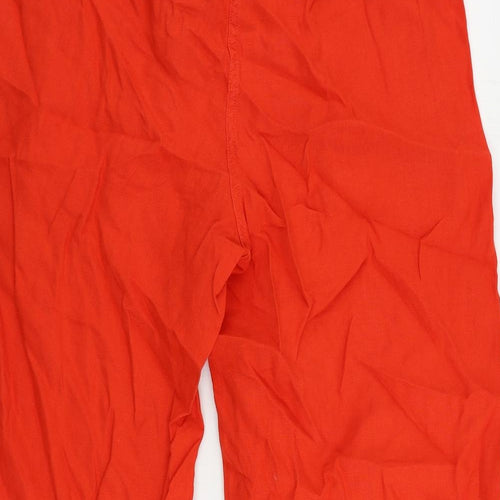 Marks and Spencer Womens Red Linen Cropped Trousers Size 16 L22 in Regular Zip - Belted