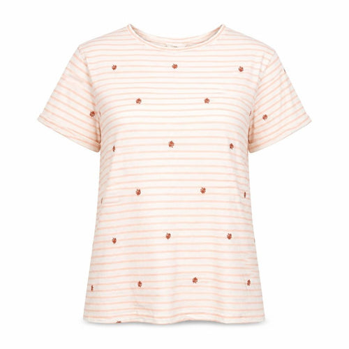 Per Una Womens Pink Striped Cotton Basic T-Shirt Size 12 Round Neck - Embroidered