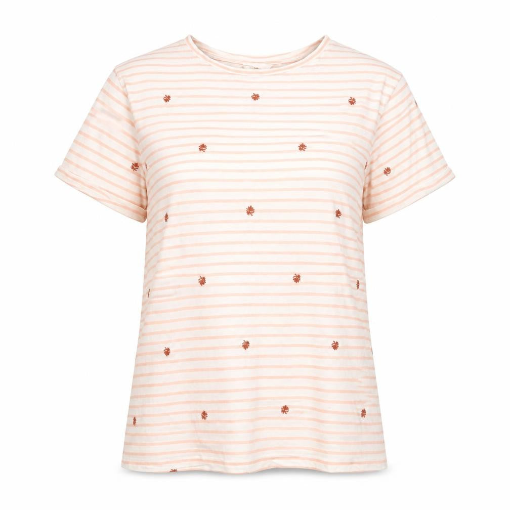 Per Una Womens Pink Striped Cotton Basic T-Shirt Size 12 Round Neck - Embroidered
