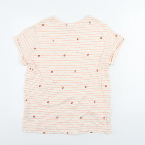 Per Una Womens Pink Striped Cotton Basic T-Shirt Size 12 Round Neck - Embroidered