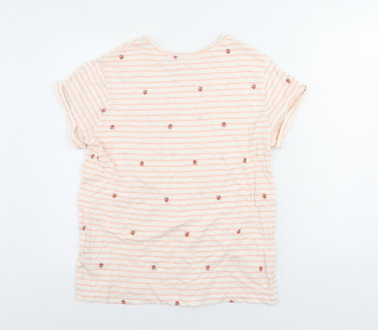 Per Una Womens Pink Striped Cotton Basic T-Shirt Size 12 Round Neck - Embroidered