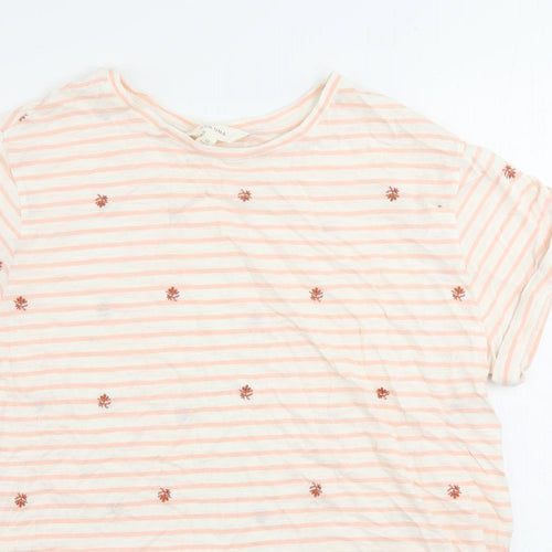 Per Una Womens Pink Striped Cotton Basic T-Shirt Size 12 Round Neck - Embroidered