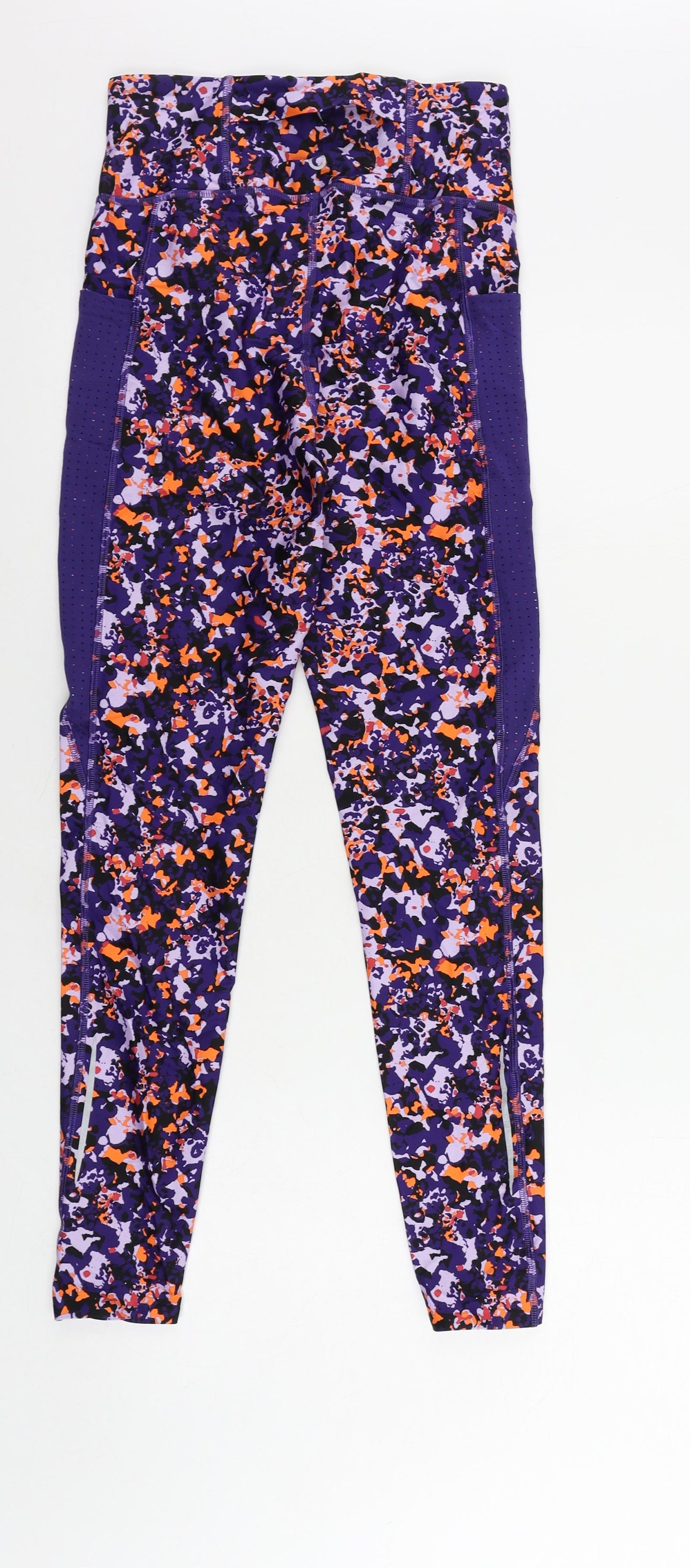 GOODMOVE Womens Purple Geometric Polyamide Compression Leggings Size 10 L26 in Regular - Elastic Waist