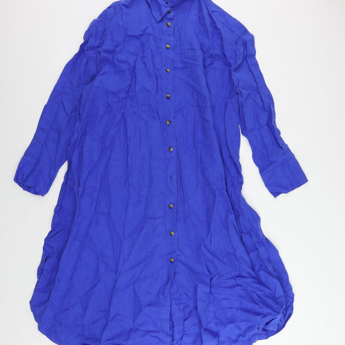 Marks and Spencer Womens Blue Linen Shirt Dress Size M Collared Button