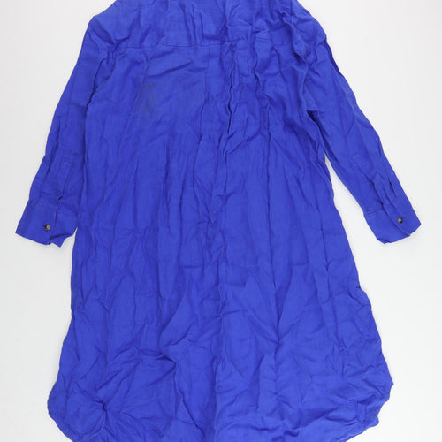Marks and Spencer Womens Blue Linen Shirt Dress Size M Collared Button