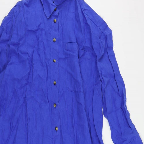 Marks and Spencer Womens Blue Linen Shirt Dress Size M Collared Button