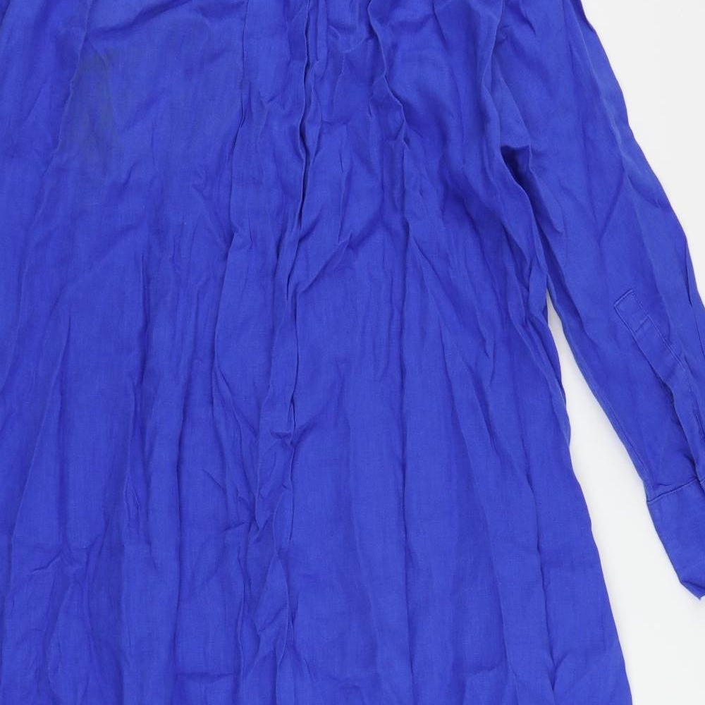 Marks and Spencer Womens Blue Linen Shirt Dress Size M Collared Button
