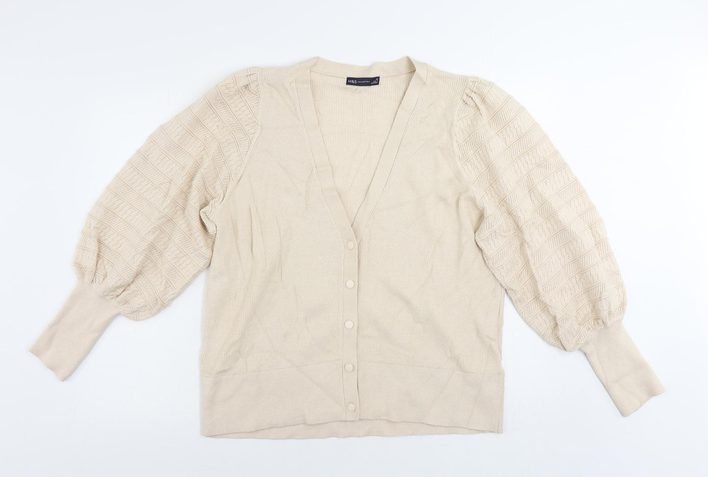 Marks and Spencer Womens Beige V-Neck Viscose Cardigan Jumper Size 20