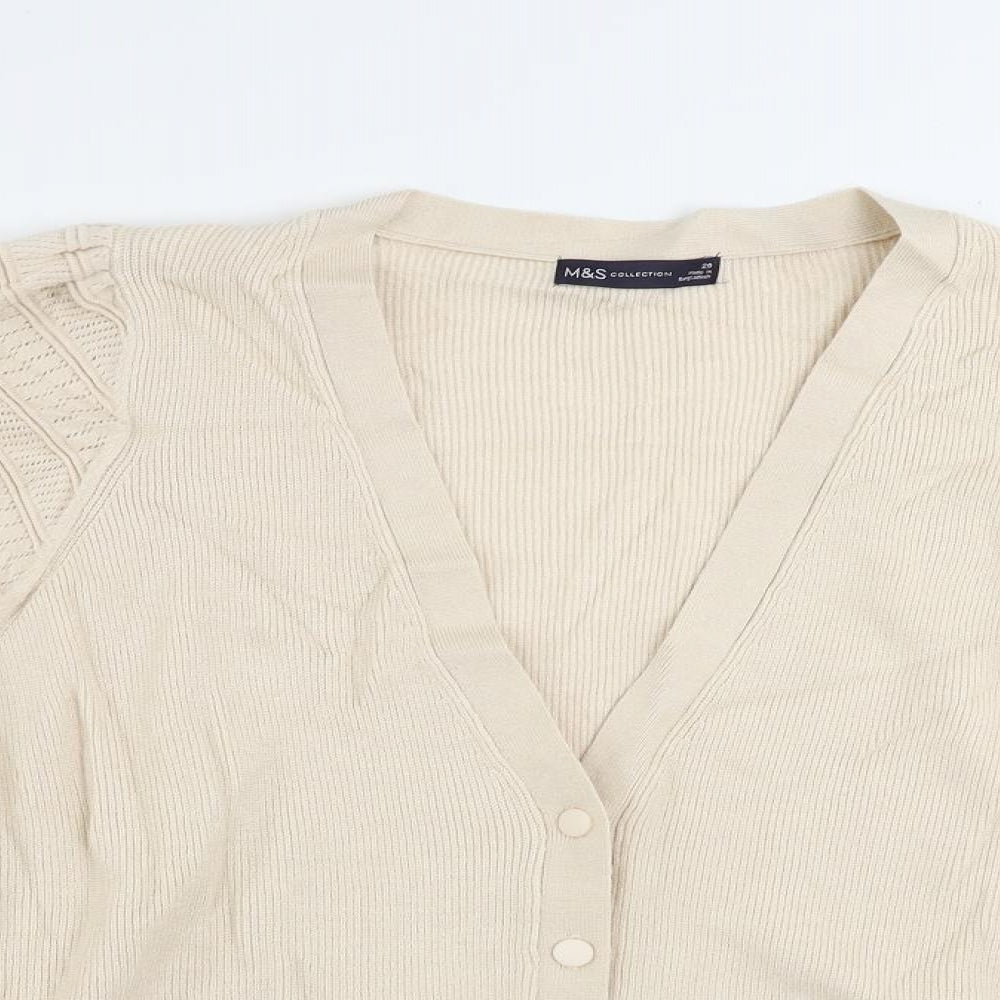 Marks and Spencer Womens Beige V-Neck Viscose Cardigan Jumper Size 20